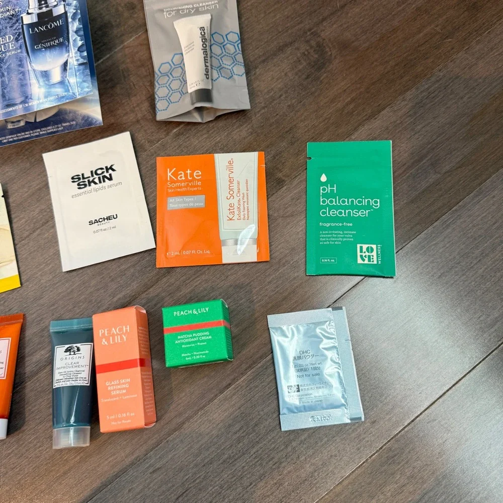 Luxury Skincare Sample Bundle Cecred Lancome Peach & Lily Origins Clarins‎ 14pc